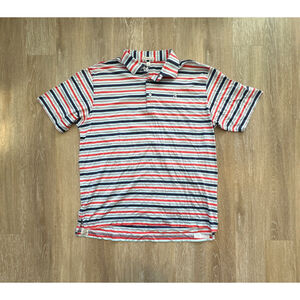 Men's Peter Millar Striped Golf Polo Shirt L Blue Red